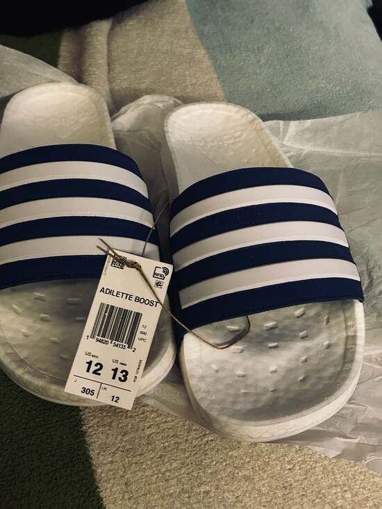 Adidas Adilette Boost Slides White and Blue Stripes main image 4